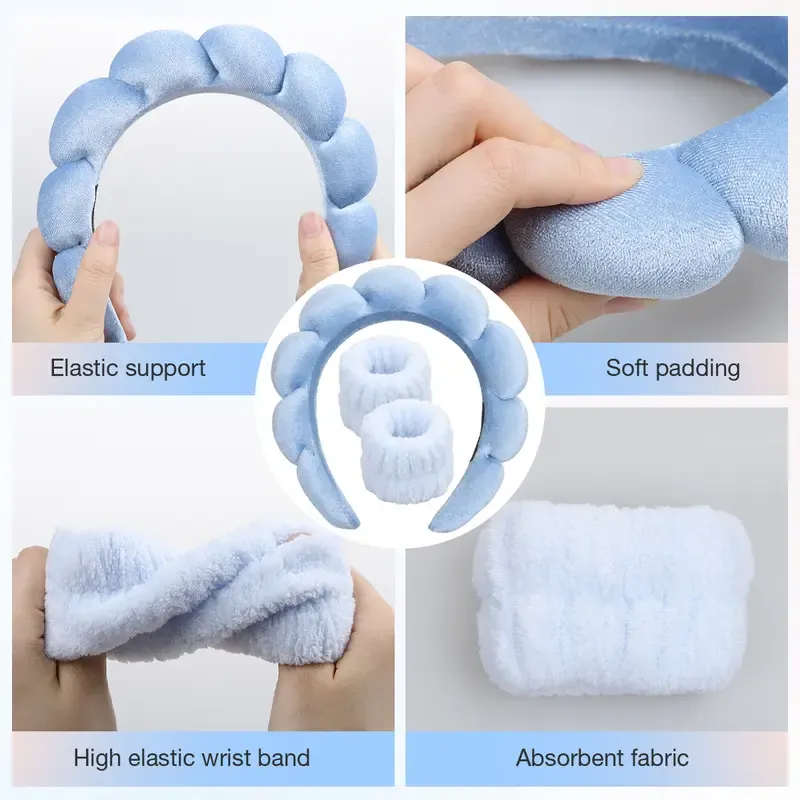 Fashionable women and girls' detachable hair bands H and wristbands, suitable for washing face, bathing, makeup and fixing hairstyles. Ladies' hair bands, elastic wristbands, hair clips.