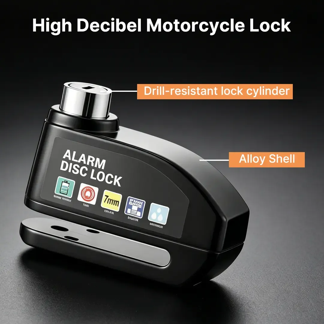 Anti-Theft Padlock Waterproof Motorcycle Disc Brake Lock with Alarm — Security Accessory for Bicycles, Features 110dB High-Volume Alarm, Easy Installation for Motorcycle Bicycle E-Bike Scooter Anti Theft Lock