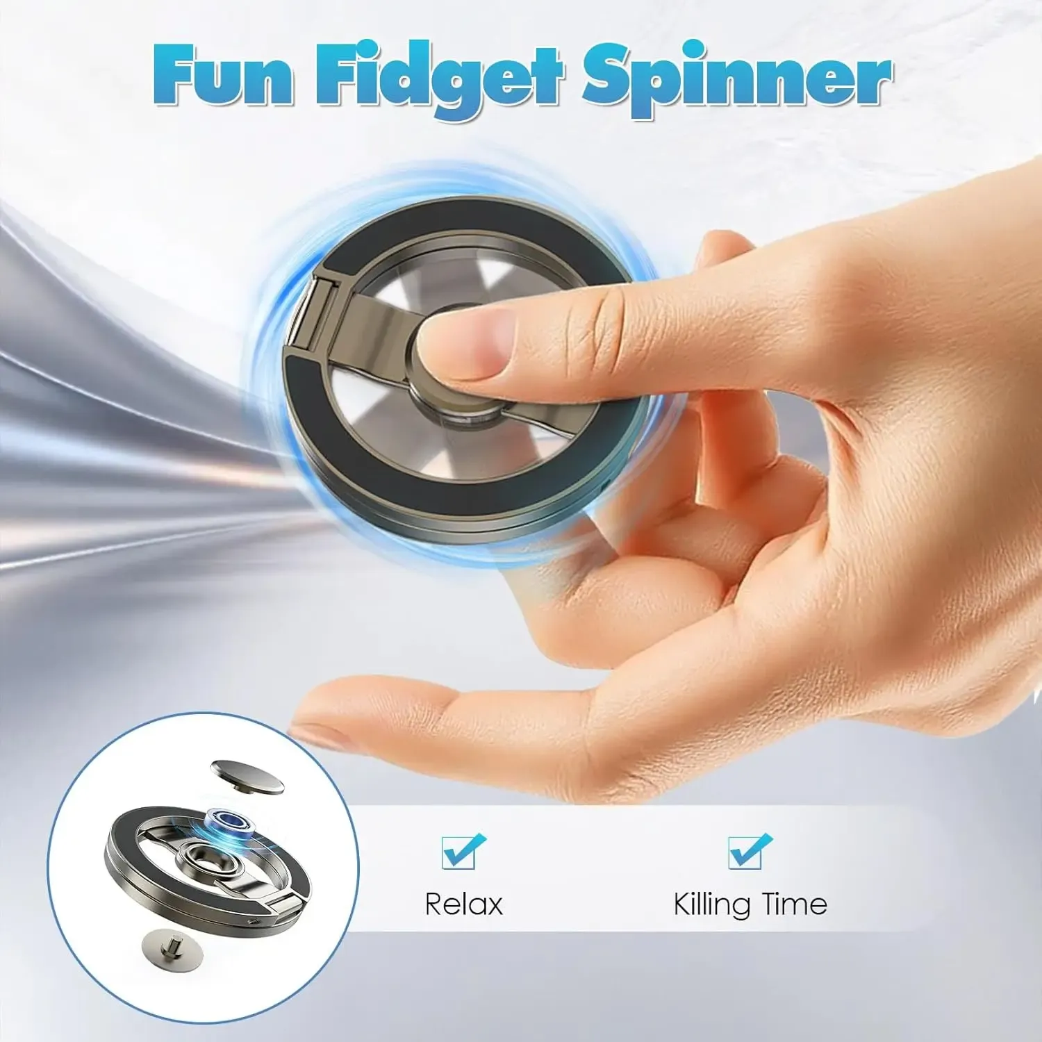Magnetic Phone Stand & Fidget Spinner Combo, Dual Magnetic Ring Stand, Fidget Toys Adults, Foldable, 360° Rotation, Phone Holder Car, Desk Phone Stand, MagSafe Compatible, Stress Relief Accessory for Home-Office-Travel-Gym