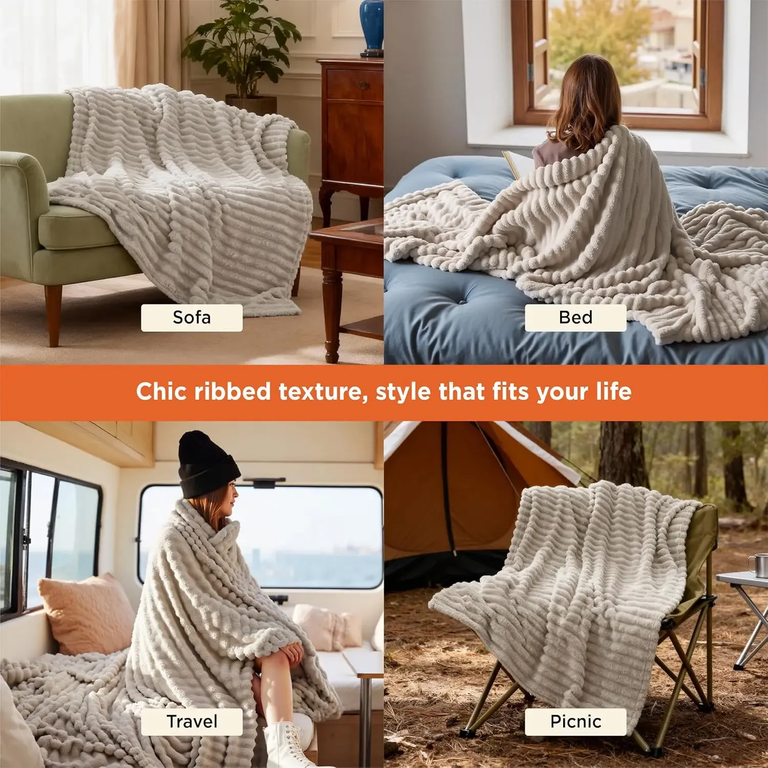 European King Size 180×200cm -71×79 inches  -  Cozy Blanket-Patio Furniture Decor,Classic Stripe Pattern, Ideal for Bed,Couch, Travel,Camping, All Seasons,Home Bedroom Decor,sohochic