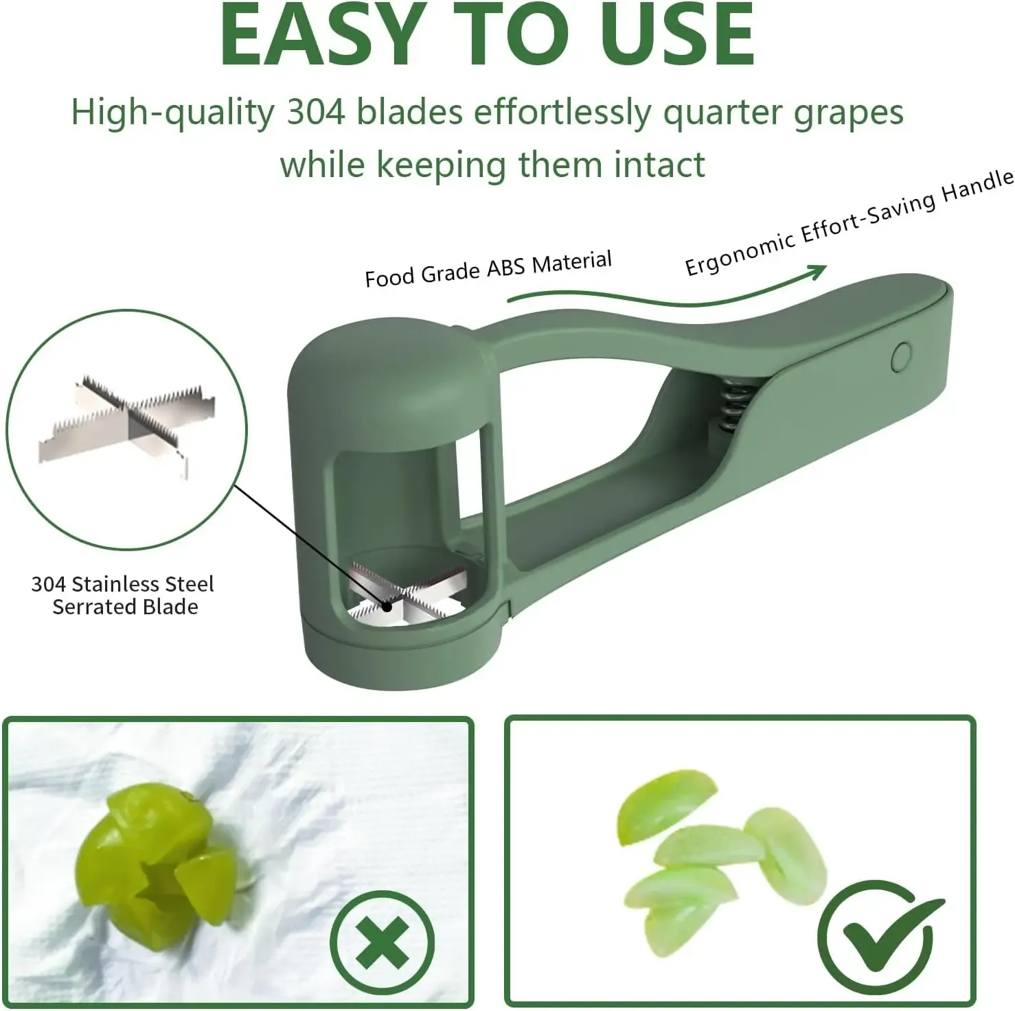 Designed specifically for babies aged 1 to 3 years old-Stainless Steel Fruit Cutter - Durable ABS Fruit Tool for Toddlers 1-3, 1-Press Quarter Slicing, Automatic Spring Return, Thumb Operation, Safe for Cherry Tomato, Kids' Snacks, Outdoor Activities, Party Platters Kitchen Supply