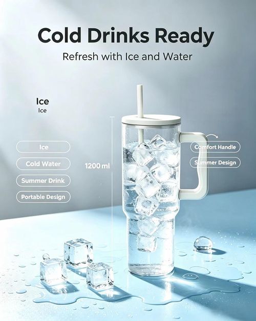 1200ml Large Capacity-Simple Modern 40oz Trek Tumbler with Handle and Straw Lid - Vacuum Insulated Stainless Steel, Reusable, Cupholder Friendly