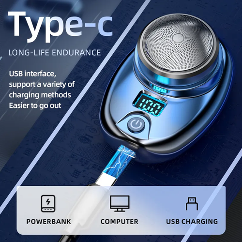 Portable Mini Electric Shaver Digital Power Display Type-C USB Fast Charging Pocket Mens Razor For Travel Car Outdoor
