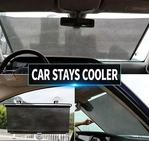 125×68cm Retractable Car Windshield Sunshade, Auto Roll Back Heat Insulation UV Protection Car Front Window Sun Shade