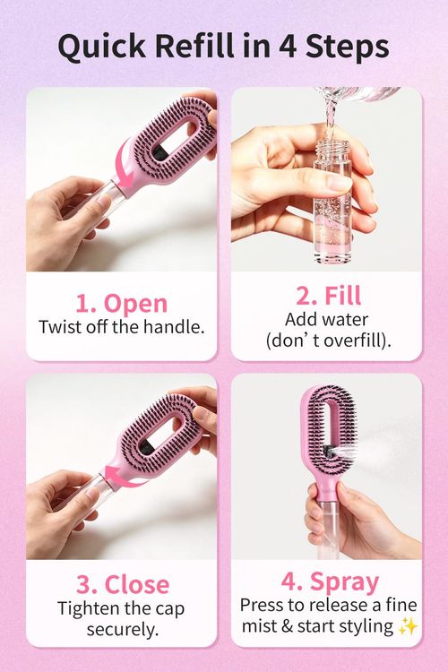 3-in-1 Mist Spray Hair Brush - Anti-Frizz Ionic Detangling Comb with Refillable 55ml Water Tank, Dual Bristle Design with Massage Tips for Dry, Curly & Thick Hair, Effortlessly untangle knotted hair tiktokshopbacktoschool