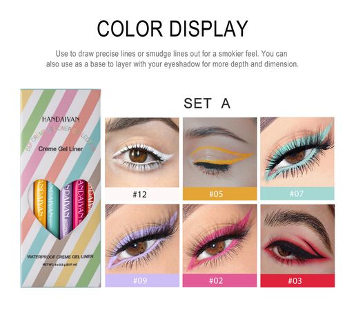 6PCS Creme Gel Liner - Waterproof 18HR Longevity Super Creamy Matte Smooth Gel Eyeliner for Easy Blending & Super Pigmented Shades 0.2g*6