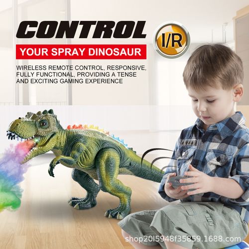 Remote Control Dinosaur Toy with Spray Mist Walking T-Rex LED Lights Roaring Sound RC Jurassic Dino for Kids Boys Girls Gift Interactive Play Engaging Fun