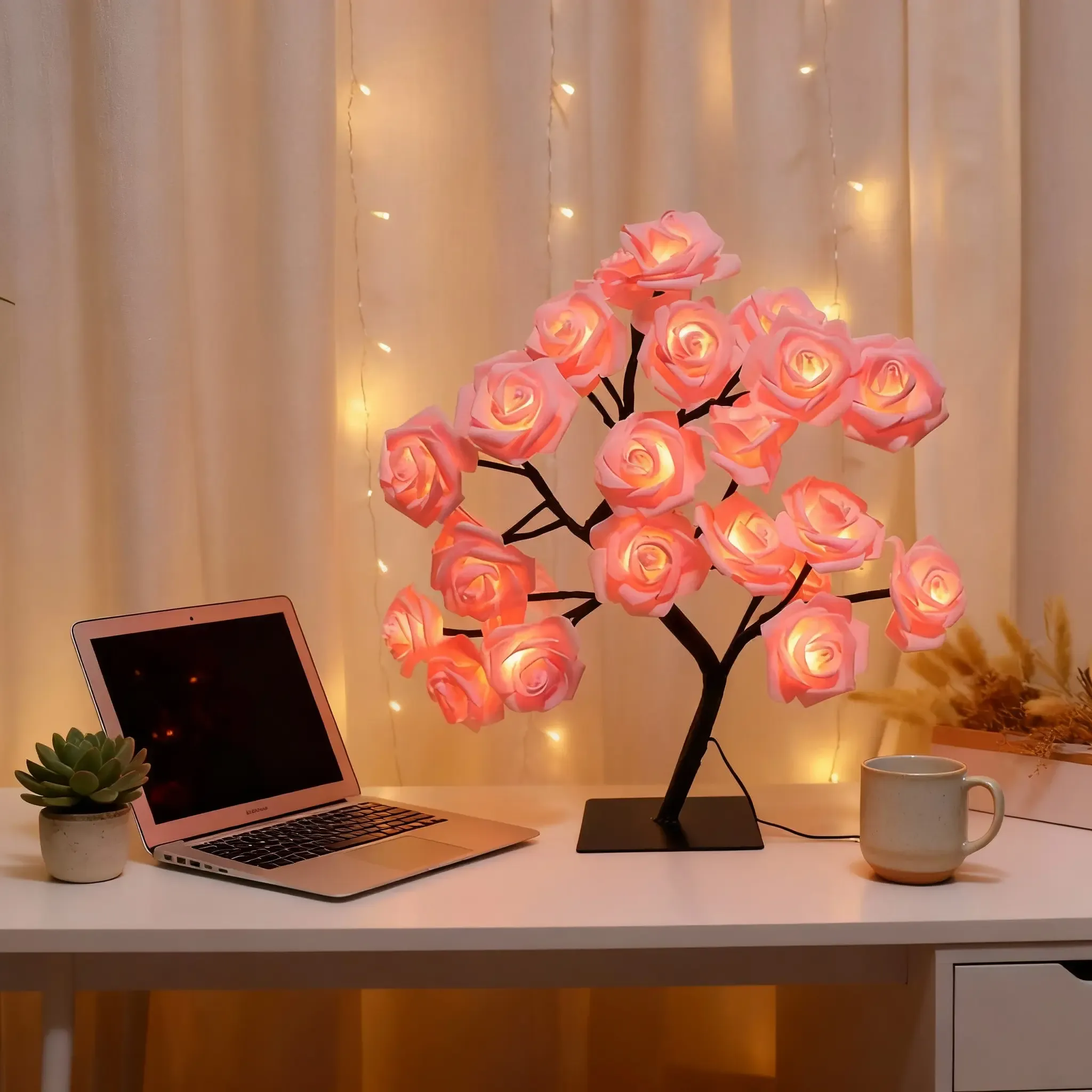 Rose-shaped night light, USB-powered, table lamp, bedroom lighting, holiday decorative lights, home decor, Valentine's Day gift, Mother's Day gift, home decor lighting