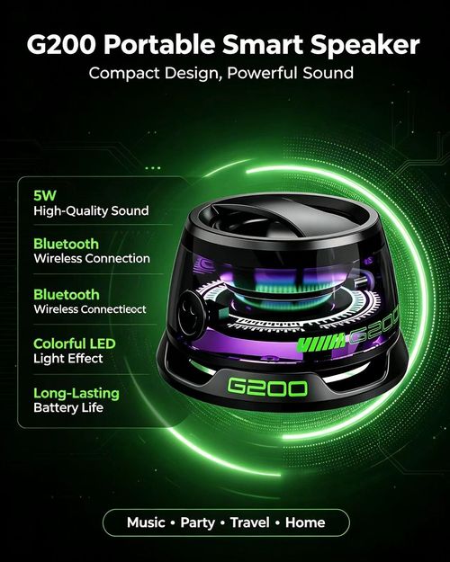 G200 Magnetic Bluetooth Speaker with RGB Light, 40mm Drivers, Bluetooth 5.3,Portable for Travel & C amping Adjustable Sound Volume