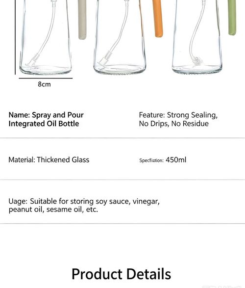 2 in 1 Spray & Pour Glass Oil Dispenser 450ml, Leak Proof Cooking Oil Sprayer Bottle, Thick Glass Seasoning Storage Bottle for Kitchen Cooking Baking Grilling