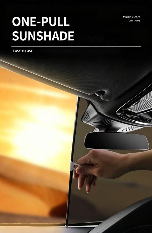 125×68cm Retractable Car Windshield Sunshade, Auto Roll Back Heat Insulation UV Protection Car Front Window Sun Shade