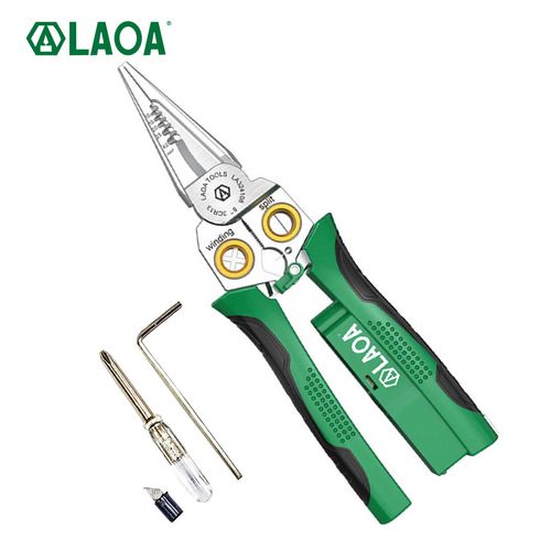 Laoa 8-In-1 Stainless Steel Multifunctional Electrician Wire Stripping and Winding Pliers with Measuring Pen LA324108