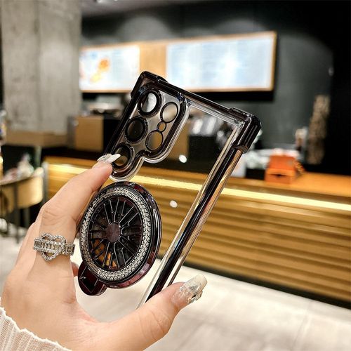 New Magnetic Holder Acrylic Mobile Phone Case for Samsung Galaxy S25 S24 ultra A15 A55 A54 clear Stand Glass Lens Diamond Cover