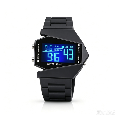 Aircraft-Style Digital Watch with Seven-Colour Flashing Light