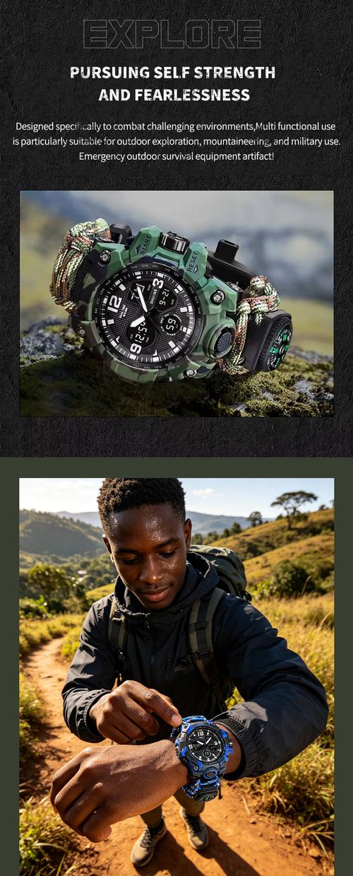 Tactical Sports Watch Military Waterproof Digital Analog Watch Men Outdoor Chronograph LED Watch with Gift Box Extra Strap 4 Colors