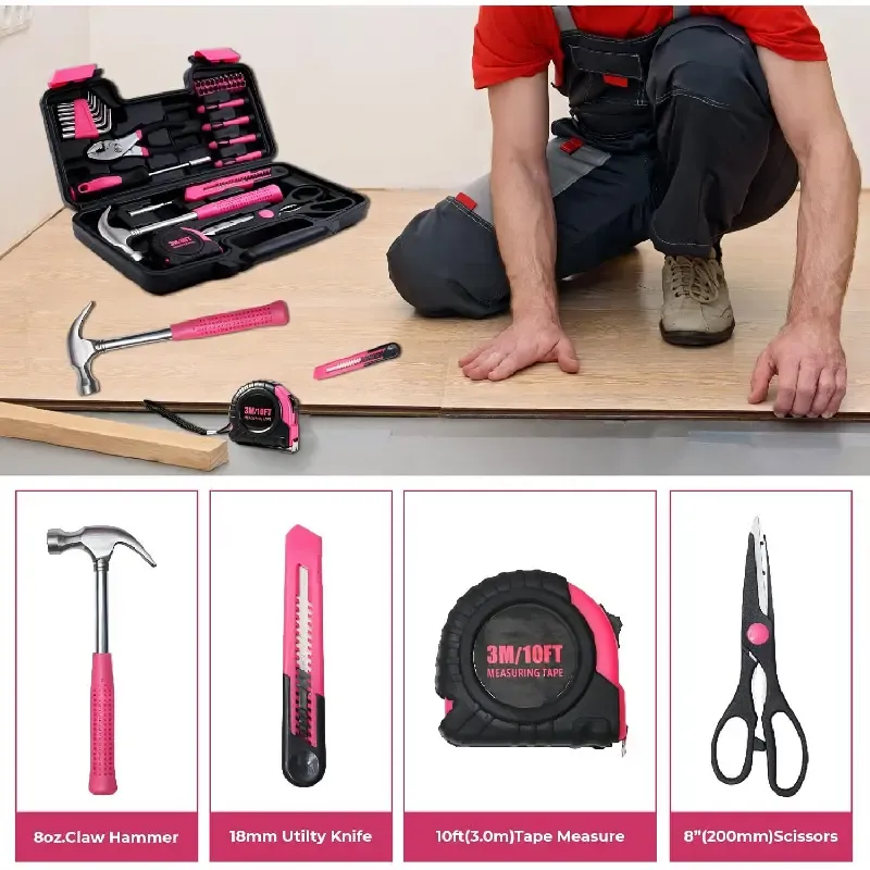39-Piece Basic Tool Kit – Multifunctional household hand tool set with storage case,ideal for home repairs, college dorm essentials, DIY projects, and gifting.