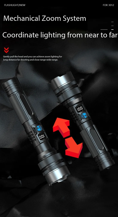 2-in-1 Strong Flashlight (Power Bank),Digital display of power,Rechargeable,Zoomable,X4Waterproof, Adjustable Brightness Flash Light for Outdoor, Emergency, Camping Accessories,Black BackToSchool