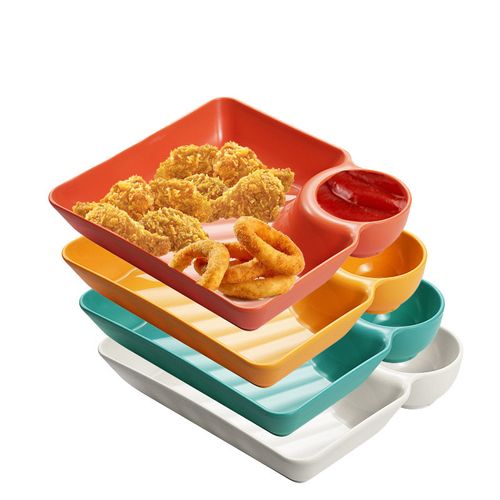 8-Piece Plastic Sectioned Serving Trays (with Dip Compartments) — Suitable for salads, parties, appetizers, dips (such as salsa or guacamole), fruit, and picnics,shatterproof and dishwasher-safe.