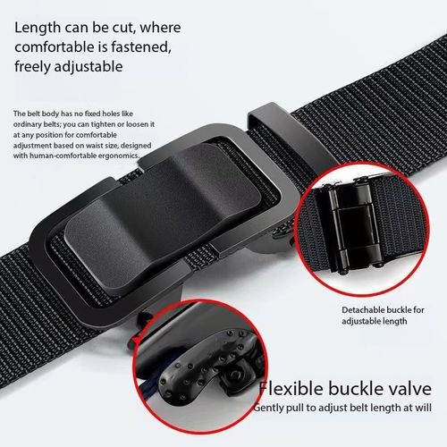Men's Breathable Nylon Belt with Automatic Buckle (Trim-to-Fit, Approx. 59 Inches) – Versatile Woven Canvas Belt Suitable for Outdoor Tactical Training and Casual Daily Wear