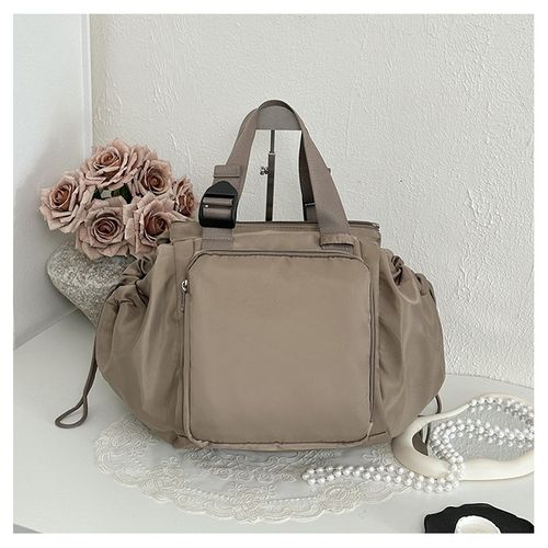 Women's Nylon Plain Multi-Use Mom Outing Backpack, 15-Pocket Hands-Free Casual Travel Diaper Bag Organizer, Lightweight Oxford Double-Shoulder Bag with Zippered Hidden Pocket (Soft Khaki, Blue, Black), Diaper Bags