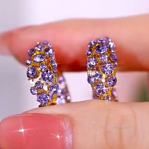 New purple pavé-set cubic zirconia earrings—distinctive, stylish, and chic stud earrings with an affordable luxury feel,versatile fashion accessories.