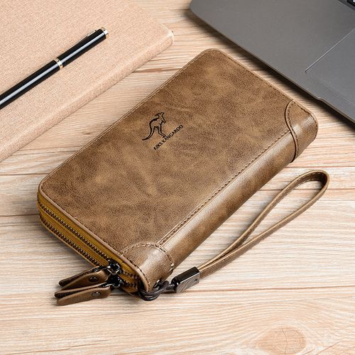 New Men's High-Capacity Dual-Zipper Clutch Wallet – RFID-Blocking, Multifunctional Zippered Card Holder & Long Wallet