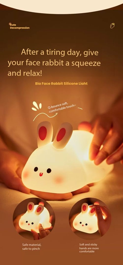 Rabbit‑Shaped Night Light, Soft Tap Night Light Ornament, Soft Touch, Office Desk, Bedroom & Kids Room Decor, Ambient Decorative Lamp, Ambient Lighting, Birthday Gift-YY1