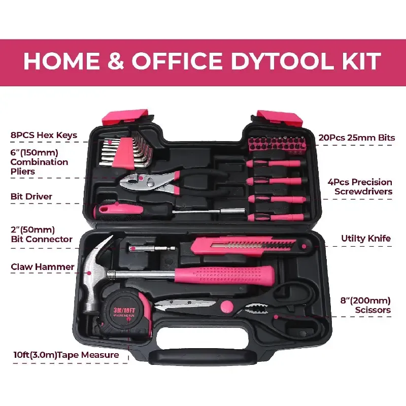 39-Piece Basic Tool Kit – Multifunctional household hand tool set with storage case,ideal for home repairs, college dorm essentials, DIY projects, and gifting.