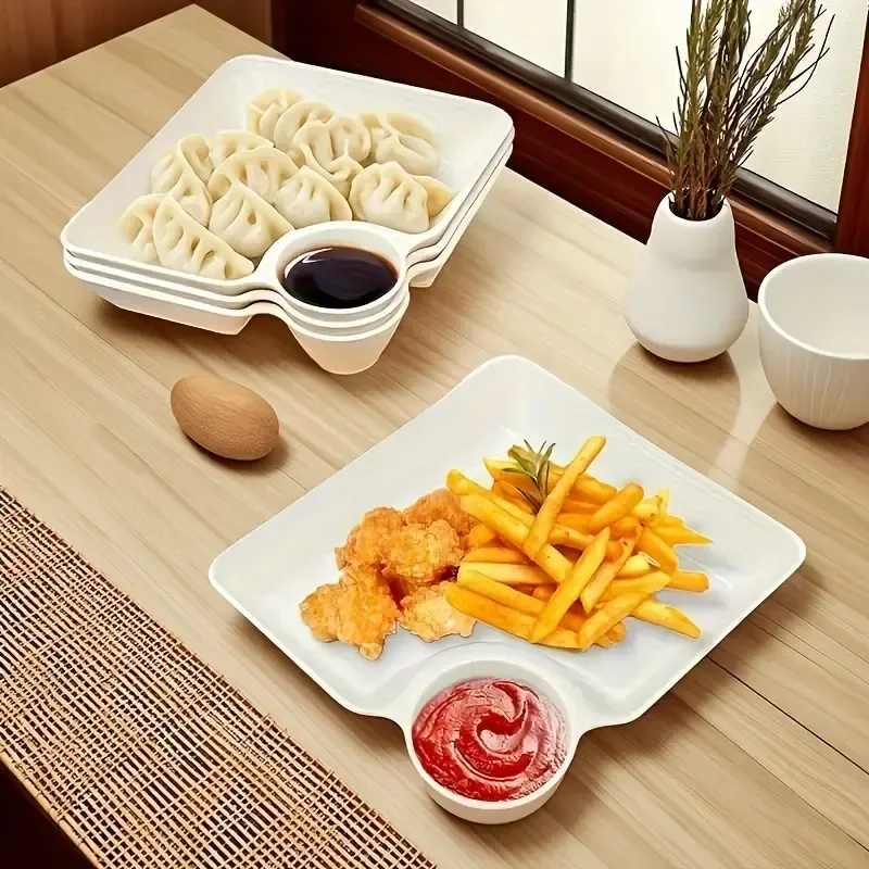 8-Piece Plastic Sectioned Serving Trays (with Dip Compartments) — Suitable for salads, parties, appetizers, dips (such as salsa or guacamole), fruit, and picnics,shatterproof and dishwasher-safe.