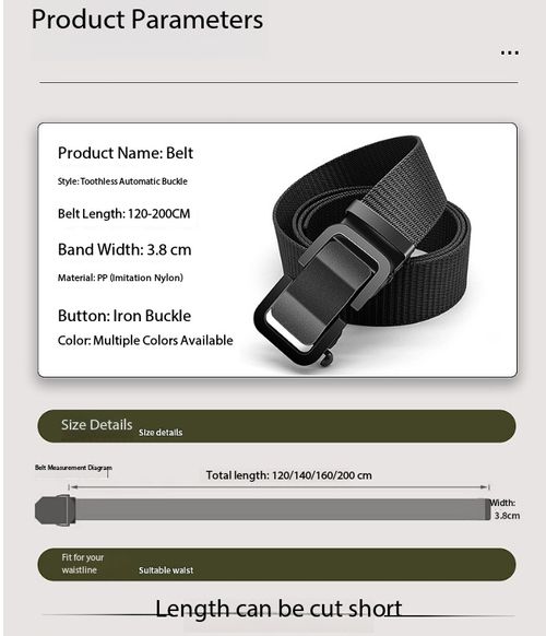 Men's Breathable Nylon Belt with Automatic Buckle (Trim-to-Fit, Approx. 59 Inches) – Versatile Woven Canvas Belt Suitable for Outdoor Tactical Training and Casual Daily Wear