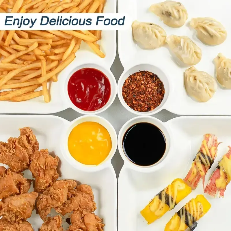 8-Piece Plastic Sectioned Serving Trays (with Dip Compartments) — Suitable for salads, parties, appetizers, dips (such as salsa or guacamole), fruit, and picnics,shatterproof and dishwasher-safe.
