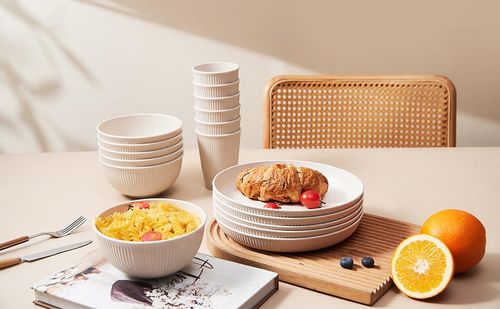 18-Piece Wheat Straw Dinnerware Set—Sturdy, durable, shatter-resistant, and reusable, includes cups, plates, and bowls, dishwasher and microwave safe.