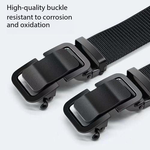 Men's Breathable Nylon Belt with Automatic Buckle (Trim-to-Fit, Approx. 59 Inches) – Versatile Woven Canvas Belt Suitable for Outdoor Tactical Training and Casual Daily Wear