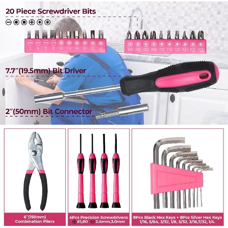 39-Piece Basic Tool Kit – Multifunctional household hand tool set with storage case,ideal for home repairs, college dorm essentials, DIY projects, and gifting.