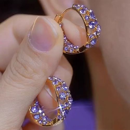 New purple pavé-set cubic zirconia earrings—distinctive, stylish, and chic stud earrings with an affordable luxury feel,versatile fashion accessories.