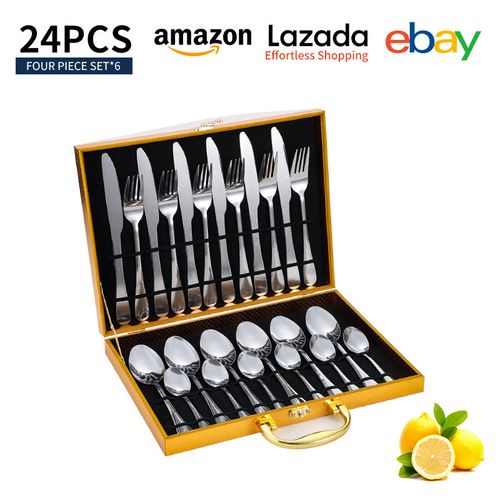 24-Piece Stainless Steel Cutlery Gift Set (Knives, Forks, and Spoons) – Silver and Gold