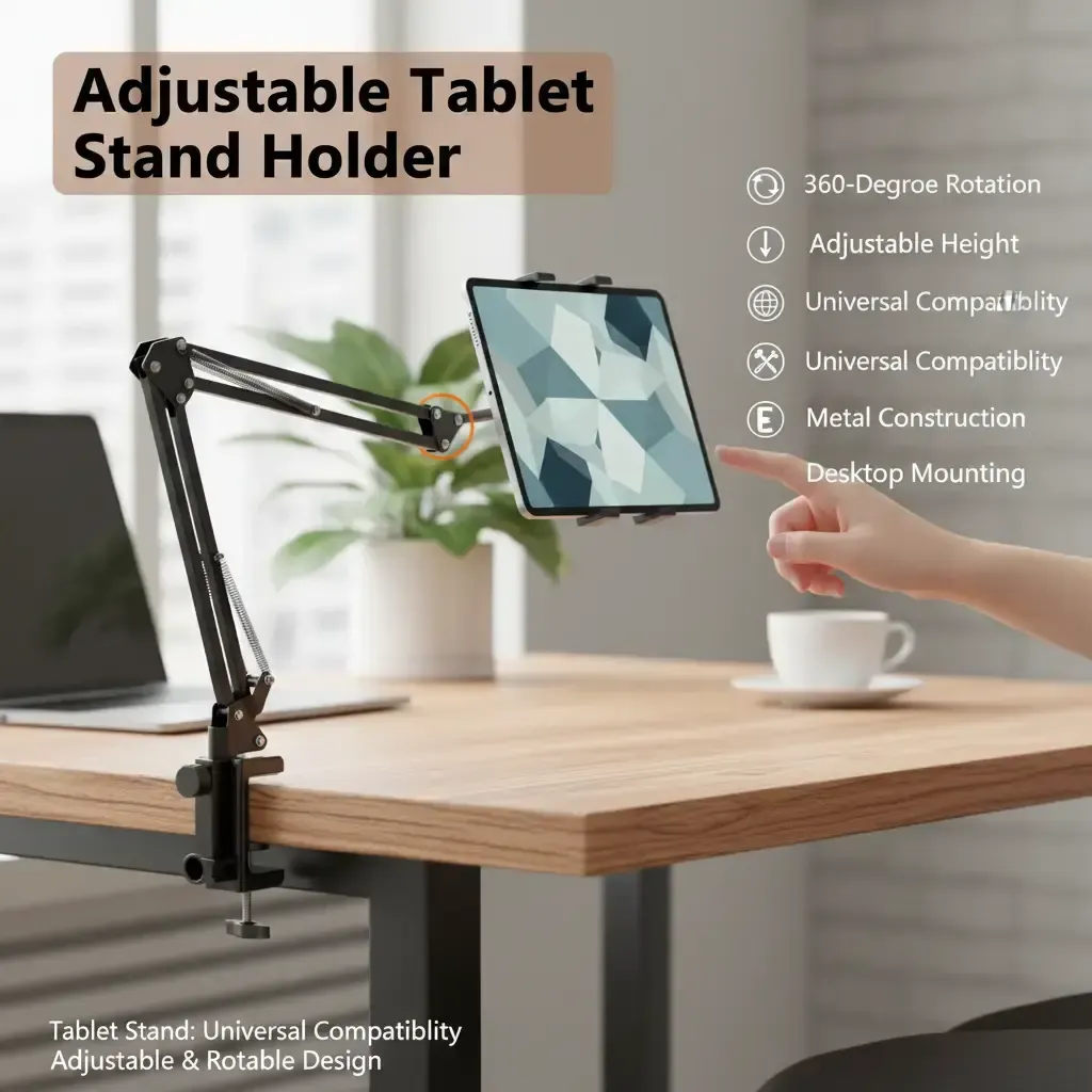 Tablet Stand,iPad Stand,Phone Holder,360-Degree Rotating Adjustable Metal Bed Frame for Tablet Desktop Suitable for iPad iPhone X iPad Pro 4.5-12.9-Inch Screen Smartphone Tablet Computers Kindle