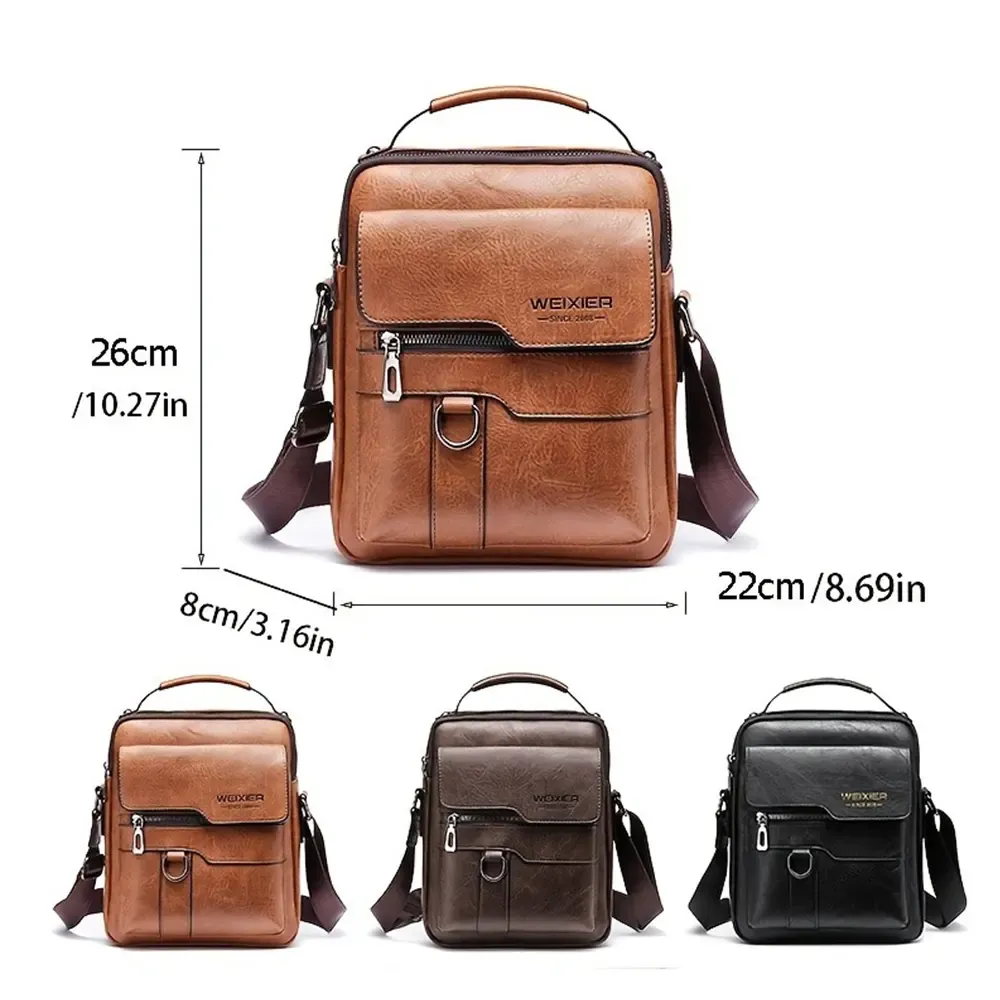 WEIXIER Men's PU Leather Crossbody Messenger Bag - Retro Street Vibe Multifunctional Bag, Large Capacity, Adjustable Strap, Everyday Carry for Business Travel, Daily Use, Unique Gifts for Man, Accessories Adults