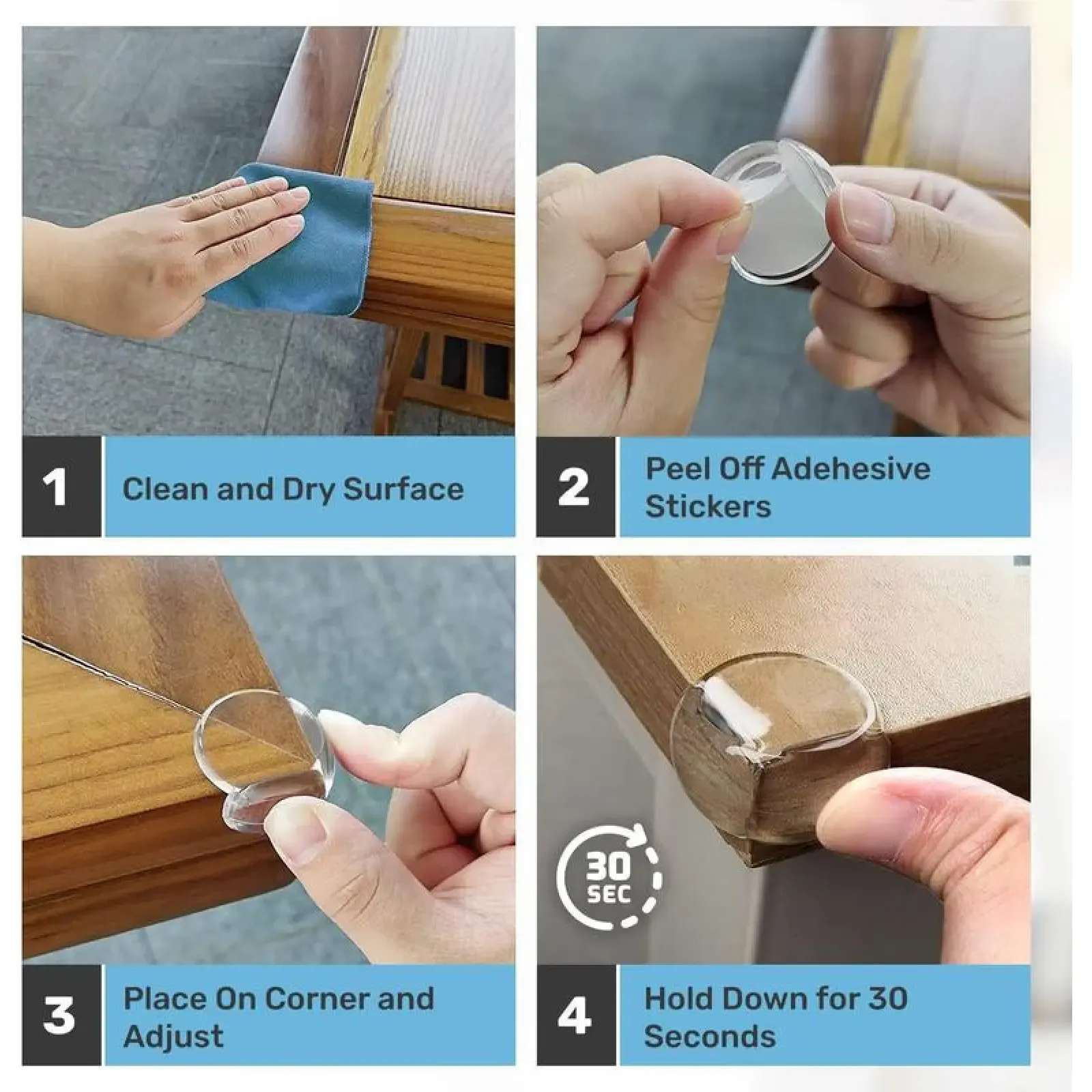16-Piece Set of Corner Guards – Transparent, soft, and self-adhesive, provides safety protection against bumps and knocks for children.