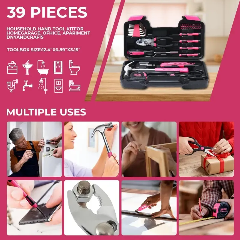 39-Piece Basic Tool Kit – Multifunctional household hand tool set with storage case,ideal for home repairs, college dorm essentials, DIY projects, and gifting.