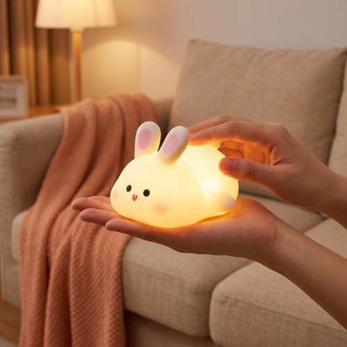 Rabbit‑Shaped Night Light, Soft Tap Night Light Ornament, Soft Touch, Office Desk, Bedroom & Kids Room Decor, Ambient Decorative Lamp, Ambient Lighting, Birthday Gift-YY1