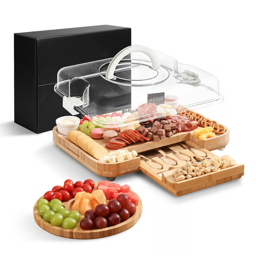 Portable Bamboo Charcuterie Board with Secure-Lock Lid