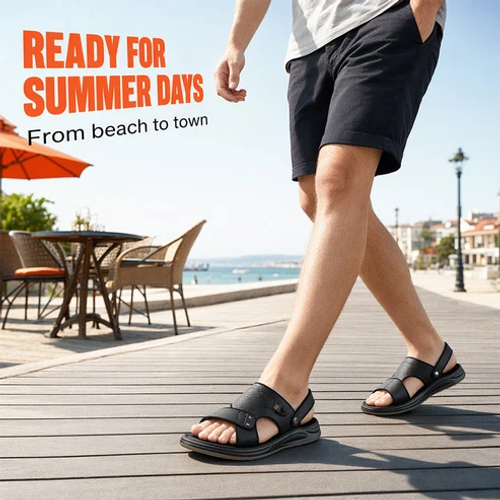 ✨🔥Herren Leder-Sandalen 2-in-1 Slip-On – Outdoor & Strand-Hausschuhe