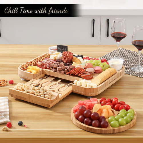 Portable Bamboo Charcuterie Board with Secure-Lock Lid