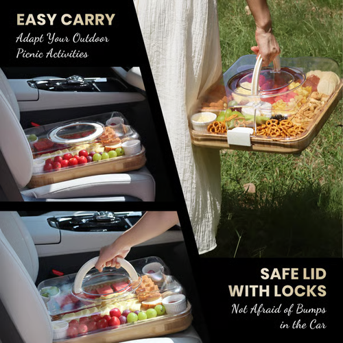 Portable Bamboo Charcuterie Board with Secure-Lock Lid