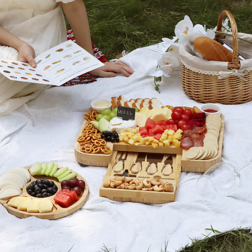 Portable Bamboo Charcuterie Board with Secure-Lock Lid