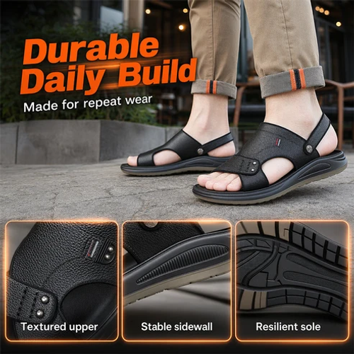 ✨🔥Herren Leder-Sandalen 2-in-1 Slip-On – Outdoor & Strand-Hausschuhe