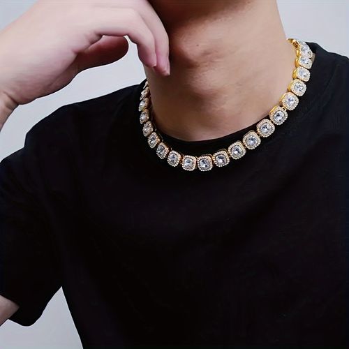 12mm Square Cut Moissanite Tennis Necklace – Full Ice Brilliant Cut, Unisex Symbol of Love & Friendship, Perfect Birthday, Anniversary, Valentine's or New Year Gift for Him or Her