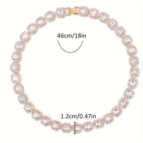 12mm Square Cut Moissanite Tennis Necklace – Full Ice Brilliant Cut, Unisex Symbol of Love & Friendship, Perfect Birthday, Anniversary, Valentine's or New Year Gift for Him or Her