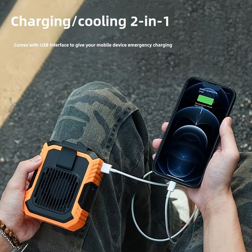 Portable Waist Fan 3-in-1 – Rechargeable Hands-Free Cooling Fan with LED Light & Power Bank. High-Power USB Fan for Outdoor Work, Camping, Travel, or Indoor Use. Stay Cool Anywhere! 💨🔋